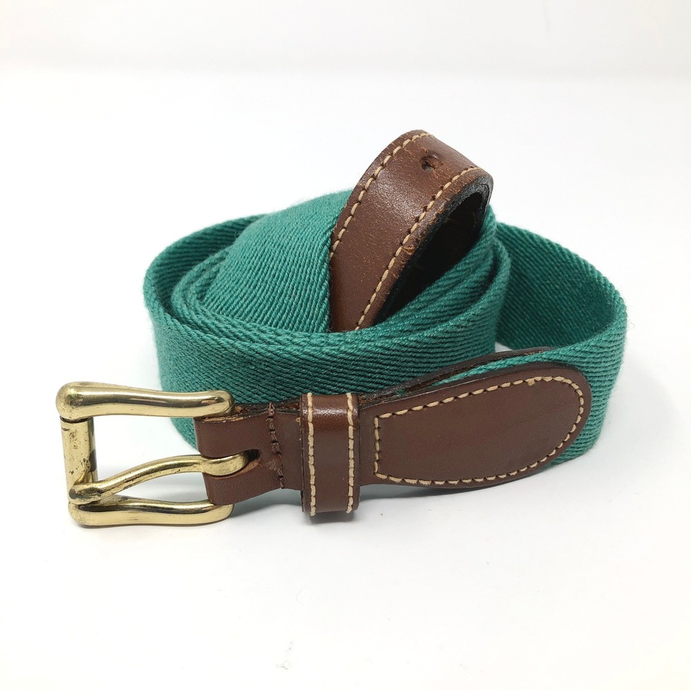 Dooney & Bourke Mens Vintage Green Canvas Leather Surcingle Belt Brass Size 40